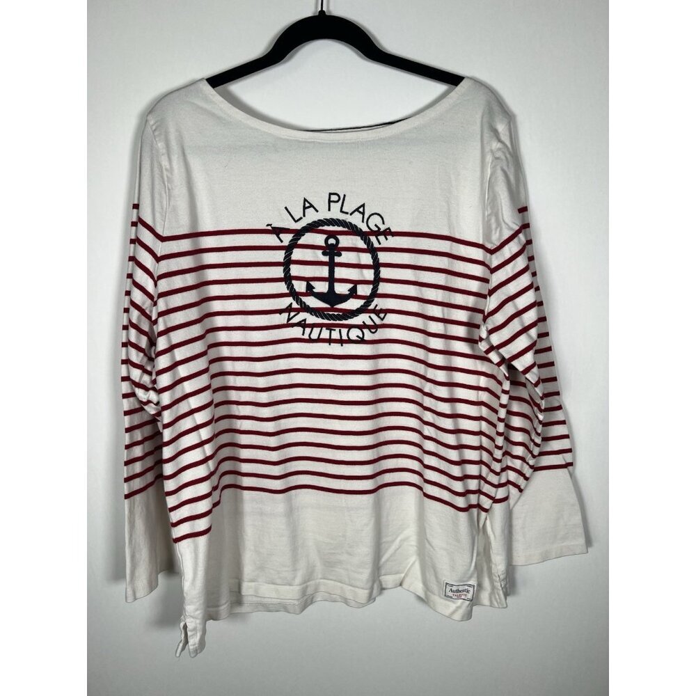 Talbots Authentic boatneck nautical french preppy long slv tshirt embroidered 3X